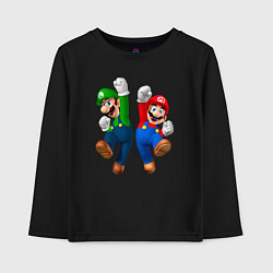 Лонгслив хлопковый детский Луиджи и Марио в прыжке, цвет: черный