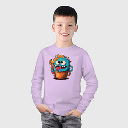 Лонгслив хлопковый детский Пушистый монстр в кофе, цвет: лаванда — фото 2