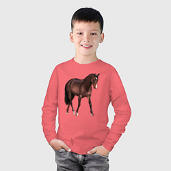 Лонгслив хлопковый детский Австралийская пастушья лошадь, цвет: коралловый — фото 2