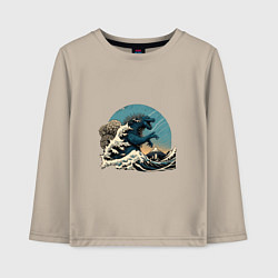 Детский лонгслив Годзилла в Большой волне у Канагавы