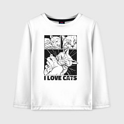 Детский лонгслив I love cats comic