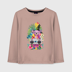 Детский лонгслив Розовая коала с бумбоксом и тропическими листьями