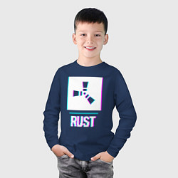 Лонгслив хлопковый детский Rust в стиле glitch и баги графики, цвет: тёмно-синий — фото 2