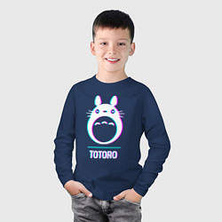 Лонгслив хлопковый детский Символ Totoro в стиле glitch, цвет: тёмно-синий — фото 2