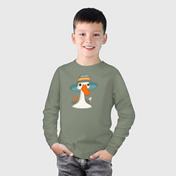 Лонгслив хлопковый детский Гусь в шляпе, цвет: авокадо — фото 2