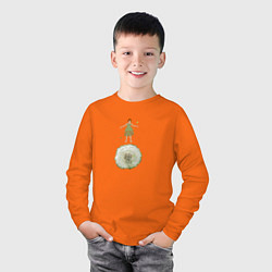 Лонгслив хлопковый детский Прыгающая девочка на одуванчике, цвет: оранжевый — фото 2