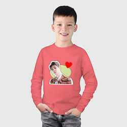 Лонгслив хлопковый детский Юнги и Чимин, цвет: коралловый — фото 2