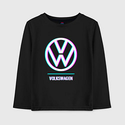 Лонгслив хлопковый детский Значок Volkswagen в стиле glitch, цвет: черный