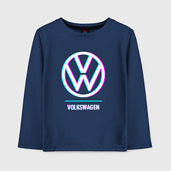 Лонгслив хлопковый детский Значок Volkswagen в стиле glitch, цвет: тёмно-синий