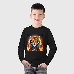 Лонгслив хлопковый детский Огненный тигр, цвет: черный — фото 2