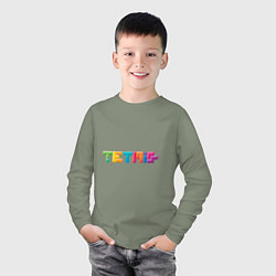 Лонгслив хлопковый детский Тетрис надпись, цвет: авокадо — фото 2