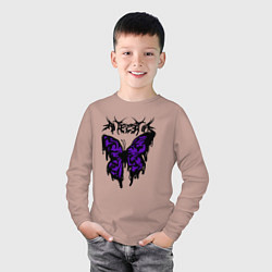 Лонгслив хлопковый детский Gothic black butterfly, цвет: пыльно-розовый — фото 2