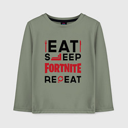 Лонгслив хлопковый детский Надпись: eat sleep Fortnite repeat, цвет: авокадо