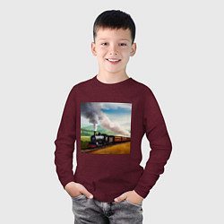 Лонгслив хлопковый детский Ретро поезд, цвет: меланж-бордовый — фото 2