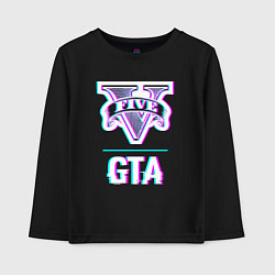 Лонгслив хлопковый детский GTA в стиле glitch и баги графики, цвет: черный