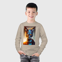 Лонгслив хлопковый детский Cyber-fox - neural network, цвет: миндальный — фото 2