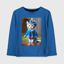 Детский лонгслив Кошка в голубом платье
