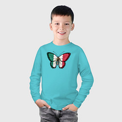 Лонгслив хлопковый детский Мексика бабочка, цвет: бирюзовый — фото 2