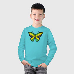 Лонгслив хлопковый детский Ямайка бабочка, цвет: бирюзовый — фото 2