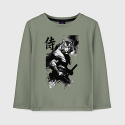 Лонгслив хлопковый детский Tiger samurai - hieroglyph - art, цвет: авокадо
