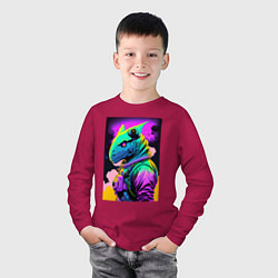Лонгслив хлопковый детский Dino astronaut - neural network, цвет: маджента — фото 2