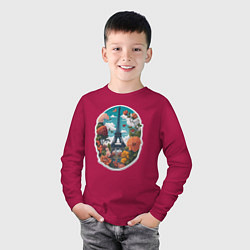 Лонгслив хлопковый детский Эйфелева башня в цветах, цвет: маджента — фото 2