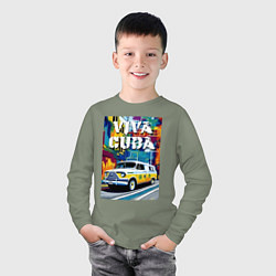 Лонгслив хлопковый детский Viva Cuba - car - retro, цвет: авокадо — фото 2