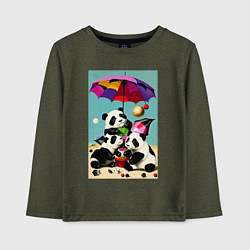 Детский лонгслив Три панды под цветным зонтиком