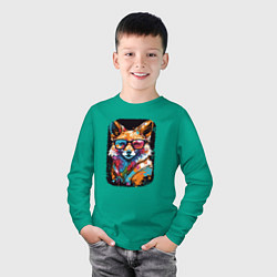 Лонгслив хлопковый детский Abstract Colorful Fox, цвет: зеленый — фото 2
