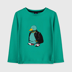Лонгслив хлопковый детский Уточка в курточке, цвет: зеленый