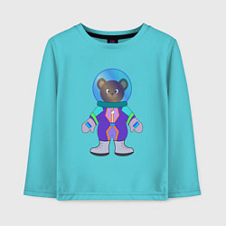 Лонгслив хлопковый детский Мишка космонавт, цвет: бирюзовый