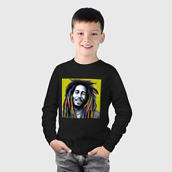 Лонгслив хлопковый детский Разноцветные дреды Боба Марли граффити, цвет: черный — фото 2