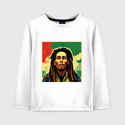 Лонгслив хлопковый детский Боб Марли в красных цветах граффити, цвет: белый