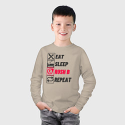 Лонгслив хлопковый детский Eat sleep rush b repeat, цвет: миндальный — фото 2