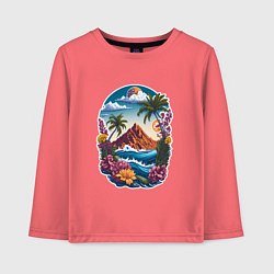 Лонгслив хлопковый детский Горы и море - экзотика, цвет: коралловый