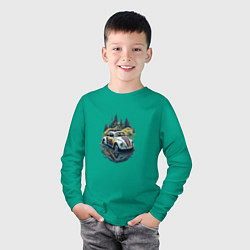 Лонгслив хлопковый детский Ретро Фольксваген Жук, цвет: зеленый — фото 2