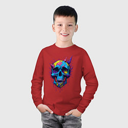 Лонгслив хлопковый детский Череп с брызгами краски, цвет: красный — фото 2