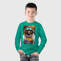 Лонгслив хлопковый детский Bear cool astronaut - neural network, цвет: зеленый — фото 2