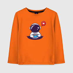 Лонгслив хлопковый детский Космонавт, кофе и сердечко, цвет: оранжевый