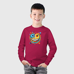 Лонгслив хлопковый детский Ритмичный cмайлик, цвет: маджента — фото 2