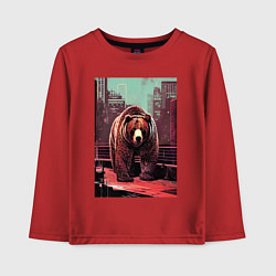 Лонгслив хлопковый детский Могучий медведь в большом городе, цвет: красный