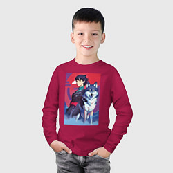 Лонгслив хлопковый детский Девочка со своим другом волком - аниме, цвет: маджента — фото 2