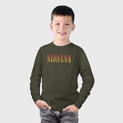 Лонгслив хлопковый детский Nirvana logo, цвет: меланж-хаки — фото 2