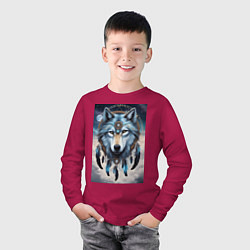 Лонгслив хлопковый детский Шаман волк, цвет: маджента — фото 2