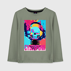 Лонгслив хлопковый детский Cool skull - cyberpunk - pop art, цвет: авокадо