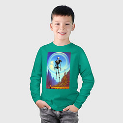 Лонгслив хлопковый детский Призрак древнего города - нейросеть, цвет: зеленый — фото 2