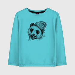 Лонгслив хлопковый детский Панда хипстер, цвет: бирюзовый