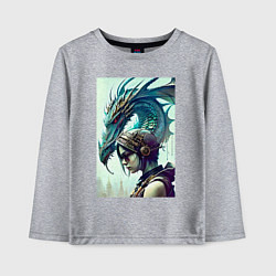 Лонгслив хлопковый детский Девчонка в шлеме и дракон - киберпанк, цвет: меланж