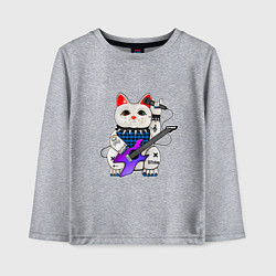 Лонгслив хлопковый детский Рок кот нэко с микрофоном и гитарой, цвет: меланж