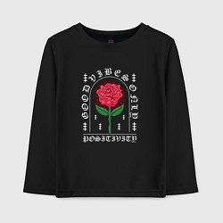 Лонгслив хлопковый детский Японская роза, цвет: черный